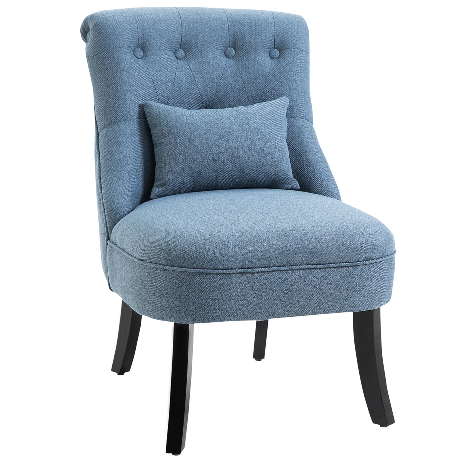Solid Rubber Wood Tufted Single Sofa Chair W/ Pillow - Blue