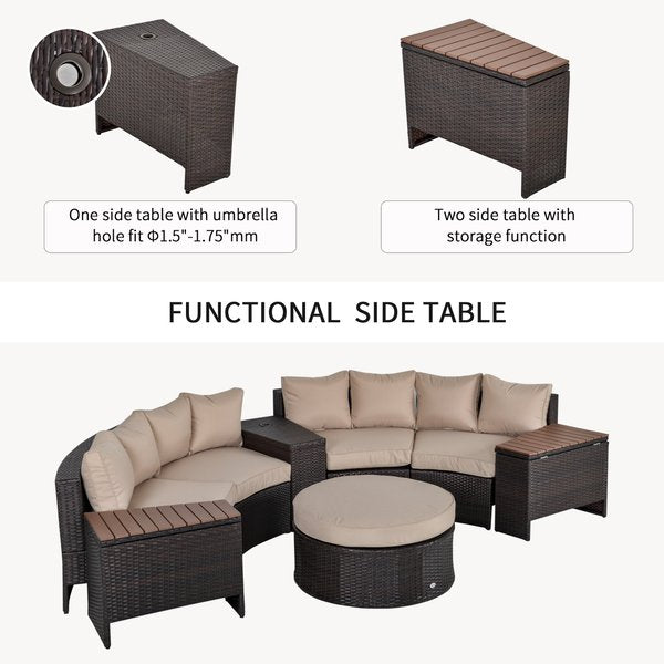 8 PCS Rattan Sofa Set W/ Side Table And Cushion