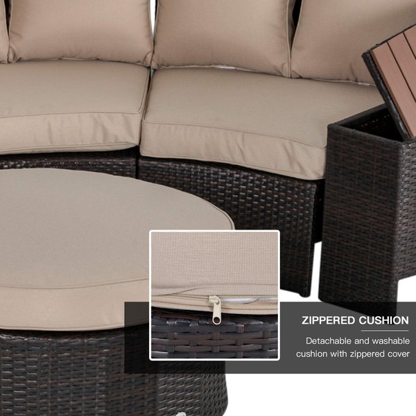 8 PCS Rattan Sofa Set W/ Side Table And Cushion