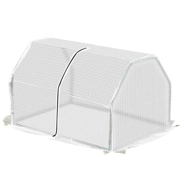 Mesh Cover Steel Frame Outdoor Garden Mini Greenhouse, 99x71x60 Cm - White
