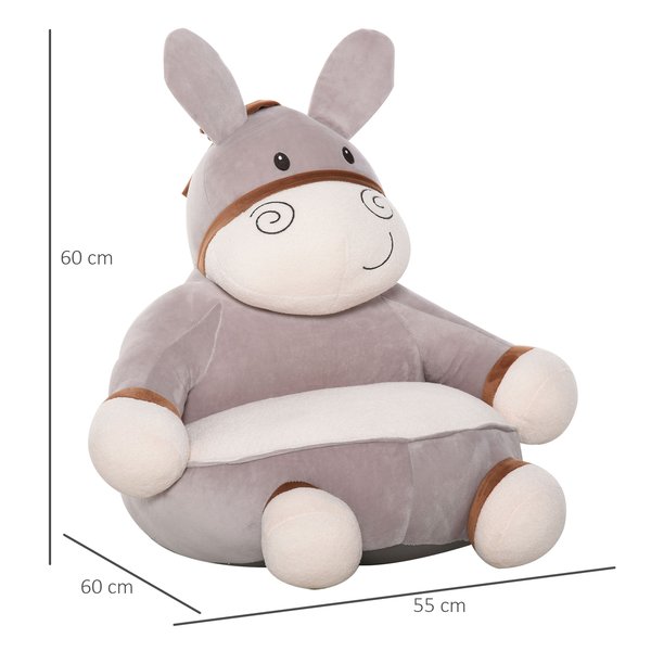 Animal Kids Sofa Chair Cartoon Cute Donkey With Armrest For 18-36 Months - Grey