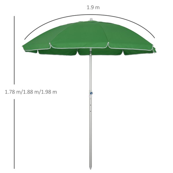 1.9 M Beach Umbrella W/ Adjustable Angle Pointed Design - Green