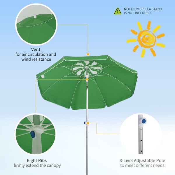 1.9 M Beach Umbrella W/ Adjustable Angle Pointed Design - Green