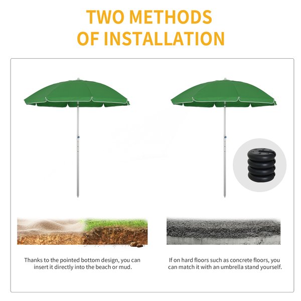 1.9 M Beach Umbrella W/ Adjustable Angle Pointed Design - Green