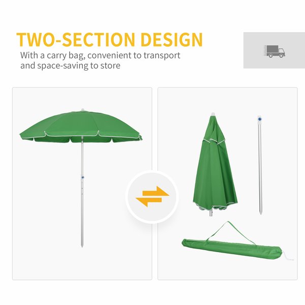 1.9 M Beach Umbrella W/ Adjustable Angle Pointed Design - Green