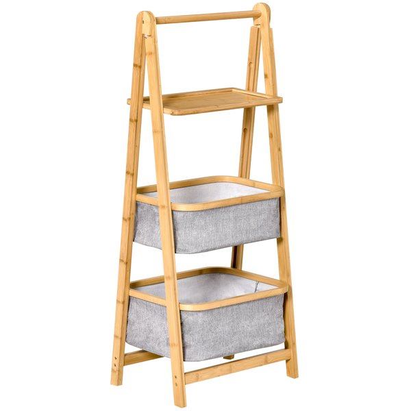 Bamboo Ladder Storage Shelf 3-Tier Foldable Lightweight Organizer Shelves