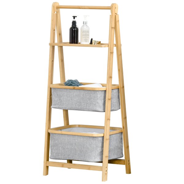 Bamboo Ladder Storage Shelf 3-Tier Foldable Lightweight Organizer Shelves