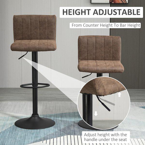 Barstools Set Of 2 Adjustable Height Swivel PU Leather Counter Chairs - Brown
