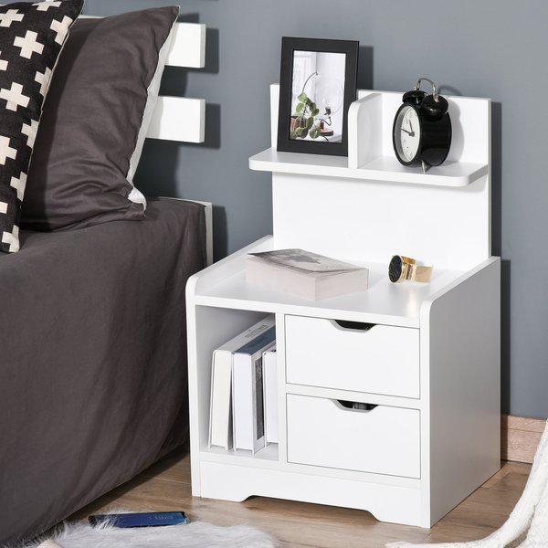 Bedside Table With 2 Drawers And Shelves Storage Organiser Bedroom Living