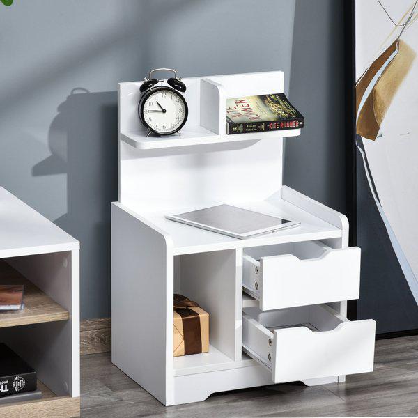 Bedside Table With 2 Drawers And Shelves Storage Organiser Bedroom Living