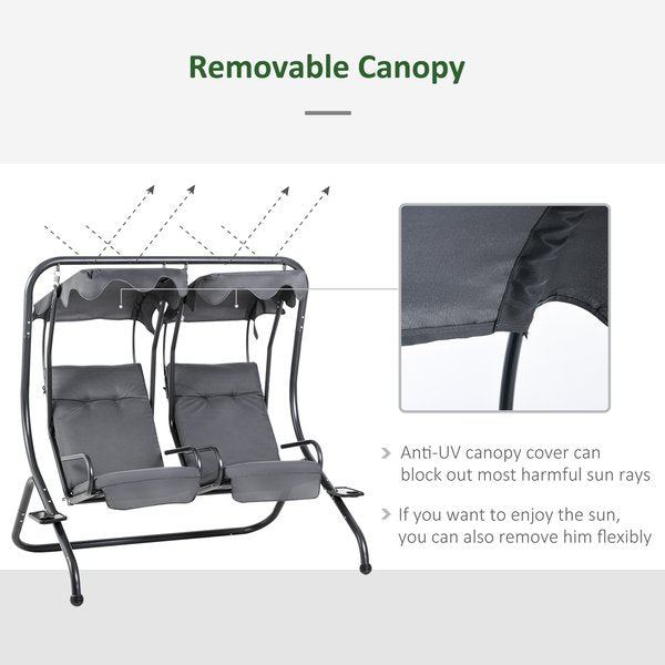 Canopy Swing 2 Separate Relax Chairs W/ Handrails, Cup Holders - Dark Grey