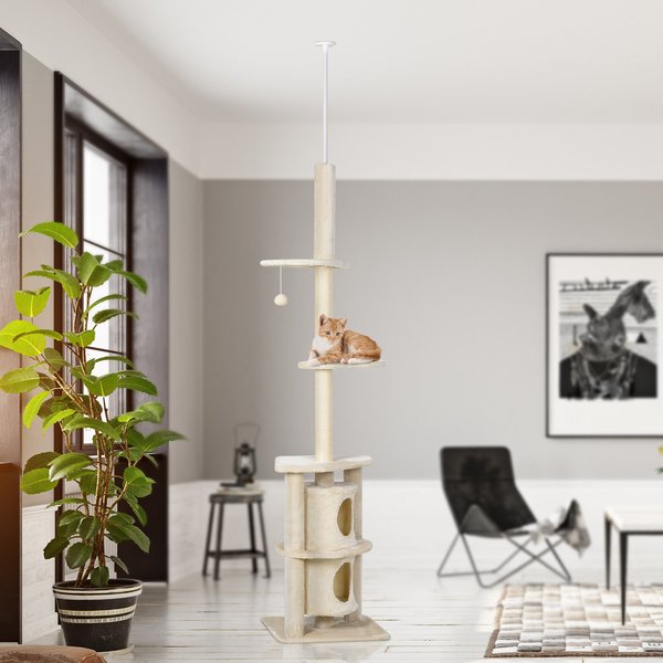 Cats 5-Tier Sisal Rope Scratching Tree W/ Dangle Toy - Beige
