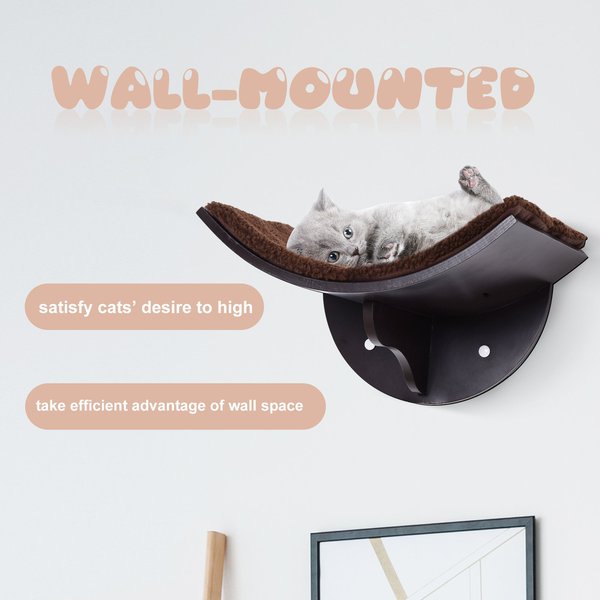 Cats Wall-Mounted MDF Shelf Bed W/ Fleece Cushion - Brown