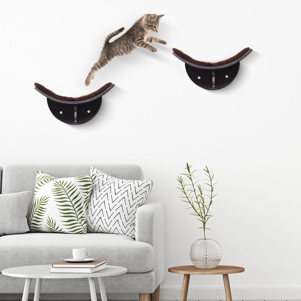 Cats Wall-Mounted MDF Shelf Bed W/ Fleece Cushion - Brown