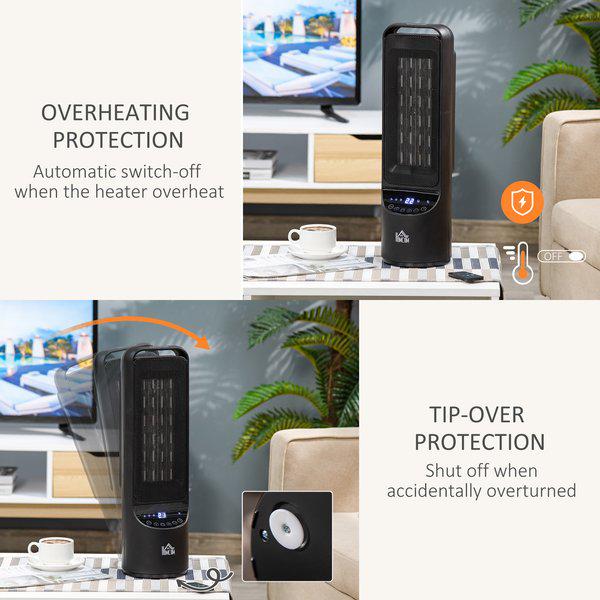 Ceramic Tower, Indoor Space Heater W/ 45° Oscillation Remote Control Timer