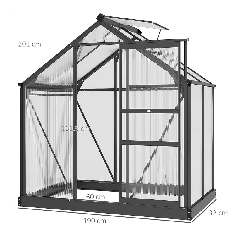 Greenhouse with Galvanized Base Aluminium Frame With Slide Door, 6 X 4ft