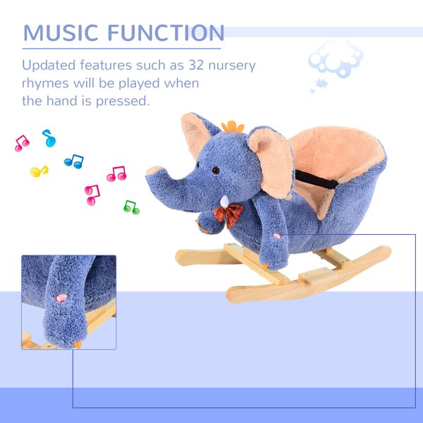 Children Rocking Seat With Sound, Elephant - Blue/Beige