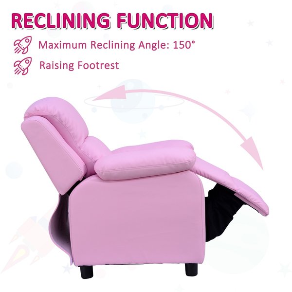 Kids Recliner Armchair W/ Storage Space On Arms - Pink