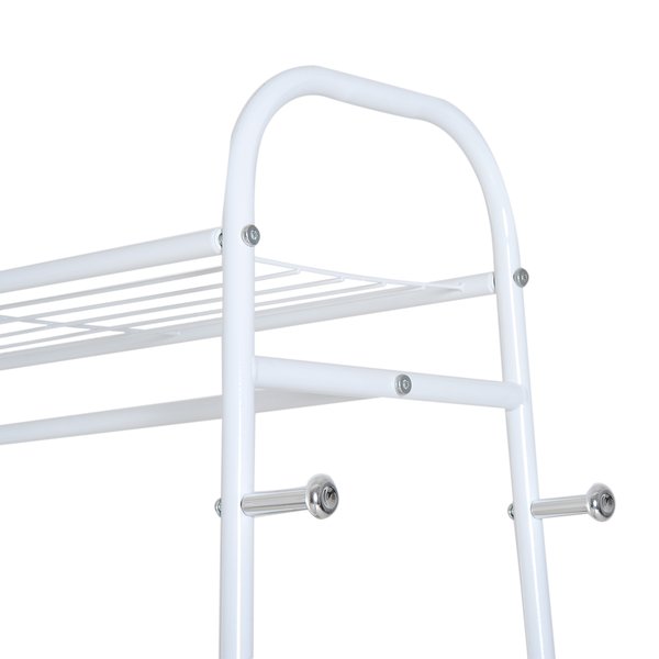 Clothes Rack Stand W/ 2 Drawers Wheels, Metal - White With Beige