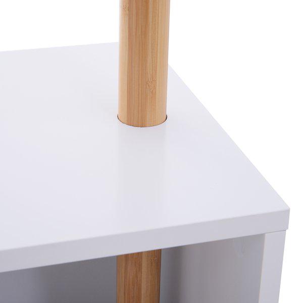 Coat Rack Storage Bench, 40Lx30Wx180H Cm, Bamboo MDF - White And Natural Wood Colour