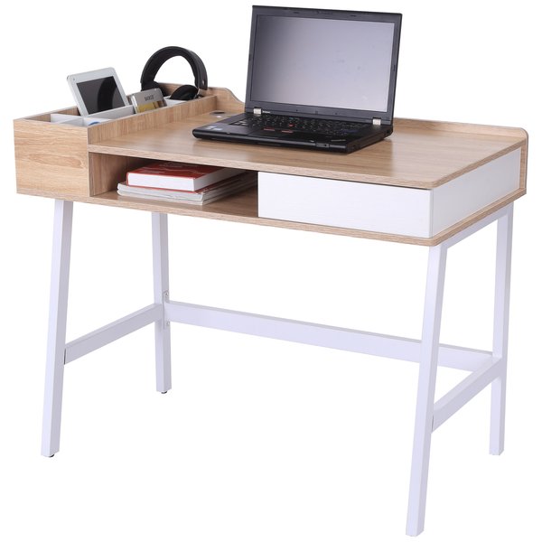 Computer Desk, MDF, 100Lx55Wx 81.5H Cm - Oak/White Colour