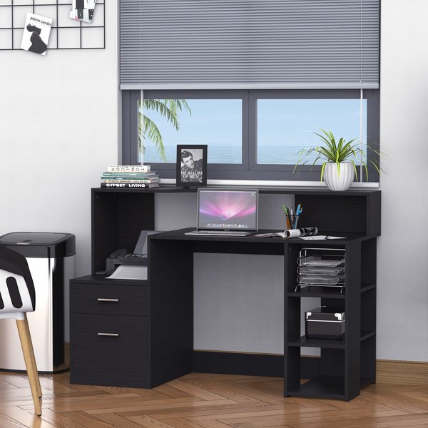 Computer Desk PC Table Wooden Workstation Executive Home Office Furniture Shelf - Black