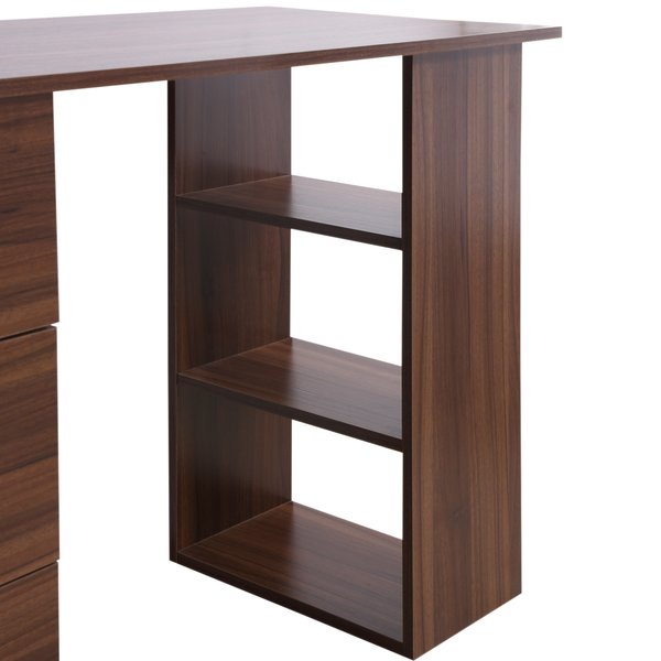 Computer Desk W/ 3 Shelf& Drawers, 120Wx49Dx72H cm.- Walnut Colour