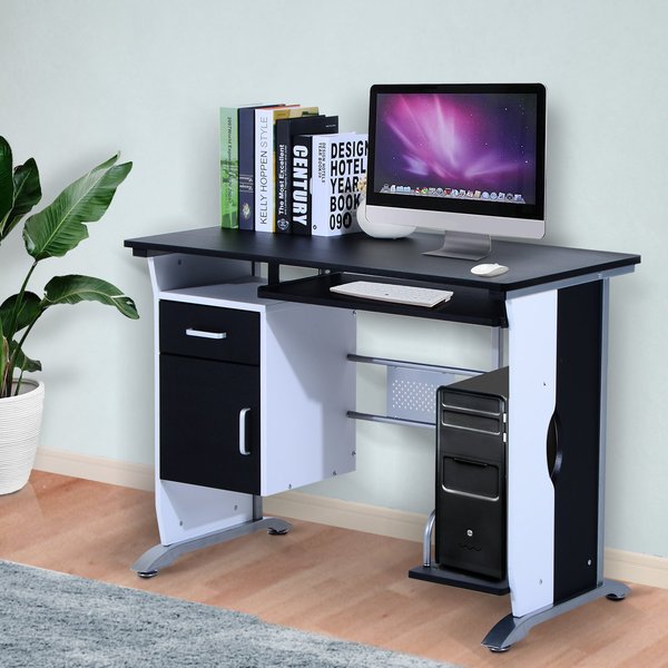Computer Desk With Sliding Keyboard Tray Storage Drawers And Host Box Shelf-Black