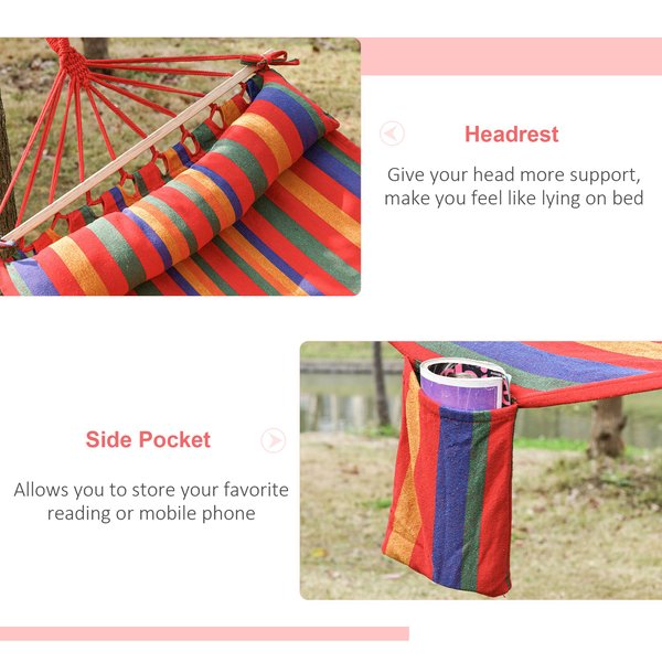 Hammock Swing Chair W/ Headrest And Side Pocket - Rainbow Stripes