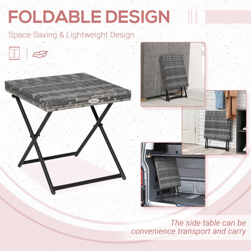 Square PE Wicker Rattan Folding Table - Grey