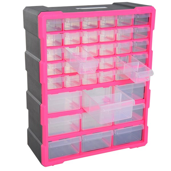 38Lx16Dx47.5H Cm. 39 Drawer Storage Cabinets, Plastic - Pink