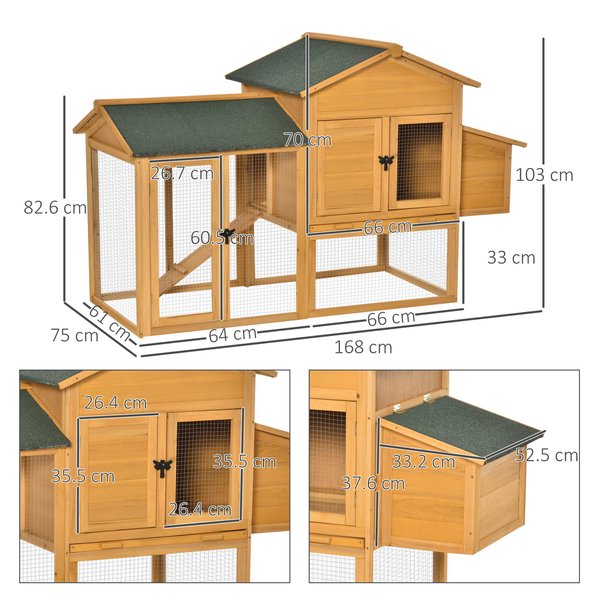 Deluxe 168cm Chicken Coop Small Animal Habitat Hen House W/ Run Nesting Box