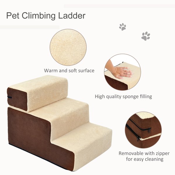 Domestic Pets Deluxe Sponge 3-Step Dog Staircase W/Soft Pad - Beige