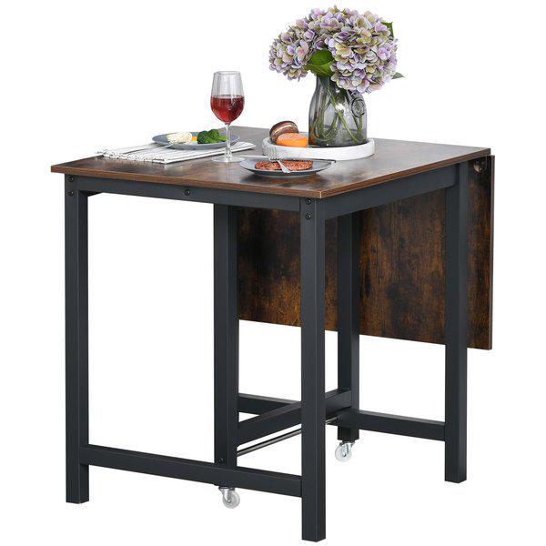 Drop Leaf Kitchen Folding Table Foldable Mobile Desk For Dining, Working And Writing W/Wheel - Rustic Brown