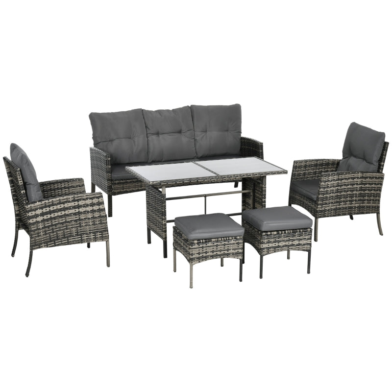 5 Seater Rattan Garden Furniture Set with Glass Table