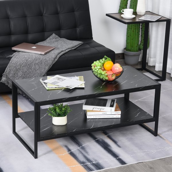 Faux Marble Steel Frame Coffee Table - Black