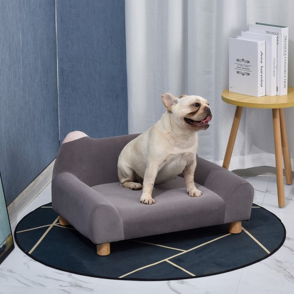 Faux Velvet Upholstered Sponge Small Pets Sofa Bed - Grey