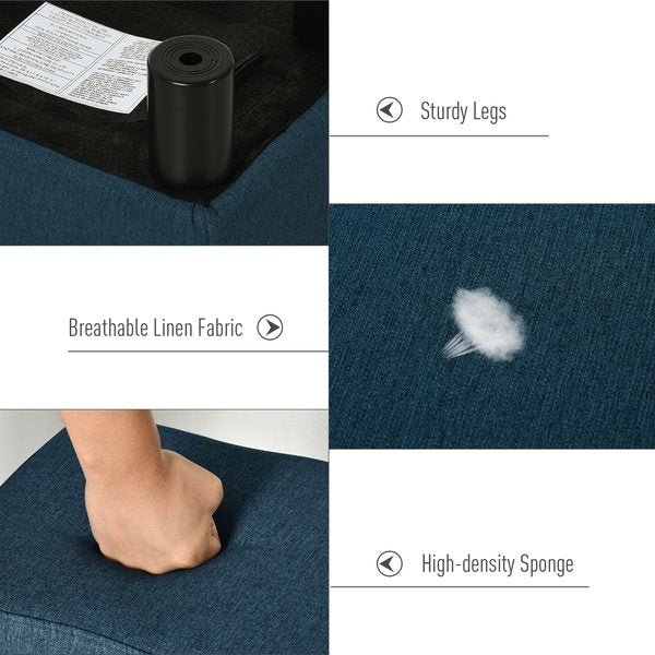 Footstool Ottoman Linen Polyester Upholstered - Dark Blue