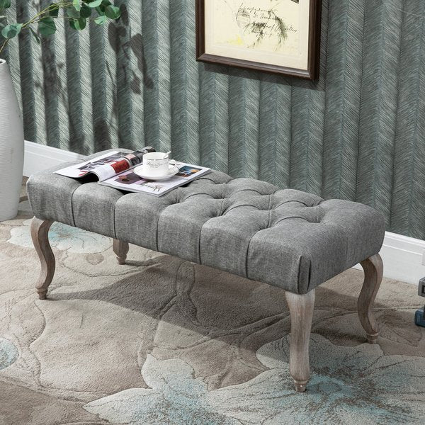 Footstool Ottoman Tufted Upholstered Accent Bed-End Bench Window Seat Fabric