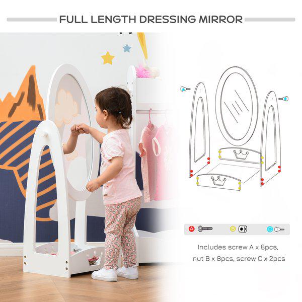 Free Standing Kids' Dressing Mirror With Storage For 3- 8 Years Old - White