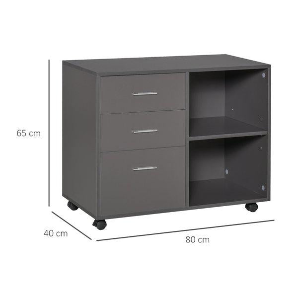 Freestanding Storage Cabinet W/ 3 Drawers 2 Shelves 4 Wheels Office Home - Grey
