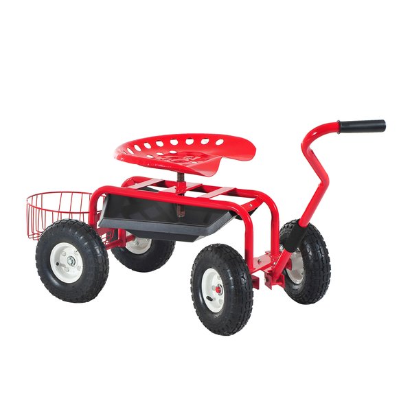 Gardening Planting Rolling Cart W/Tool Tray - Red