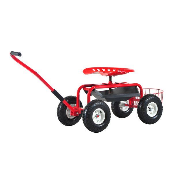 Gardening Planting Rolling Cart W/Tool Tray - Red