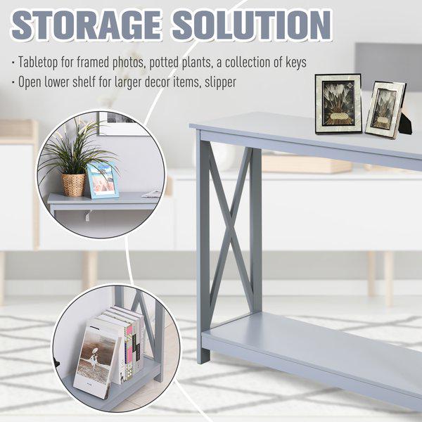 Grey Console Table With Shelf, Display Stand Furniture