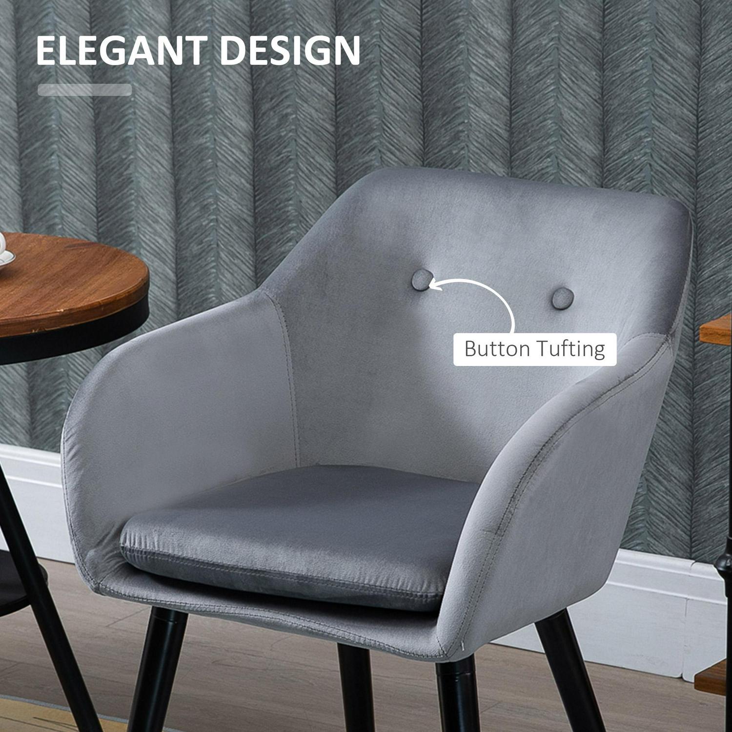 Set Of 2 Modern Dining Chairs, Upholstered Fabric Velvet-Touch Grey