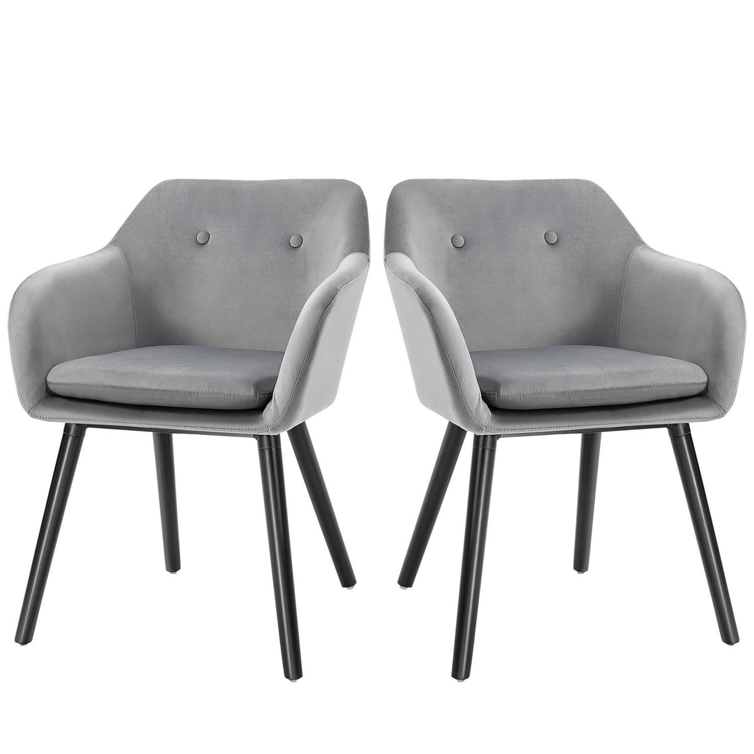Set Of 2 Modern Dining Chairs, Upholstered Fabric Velvet-Touch Grey