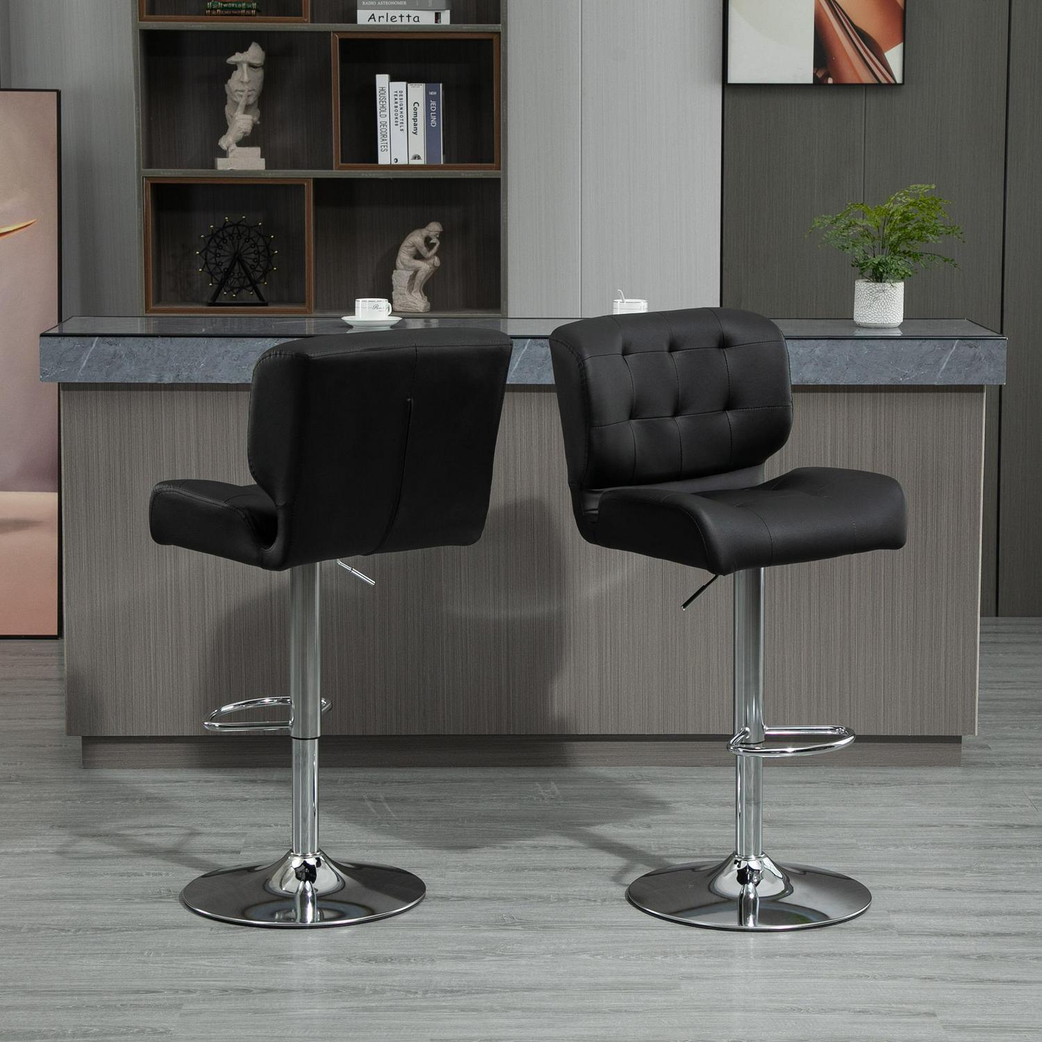 Set Of 2 PU Leather Racing-Style Bar Stools Chairs - Black