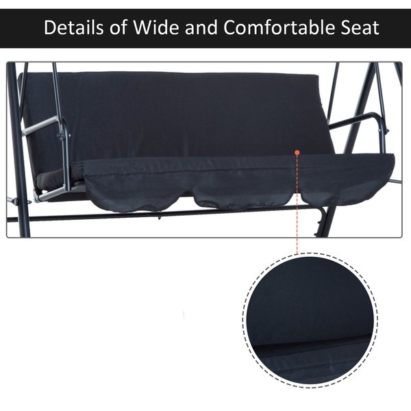 Hammock Swing Chair, 2/3-Seater, Adjustable - Black