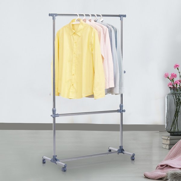 Heavy Duty Clothes Hanger W/Wheels - Silver/Grey