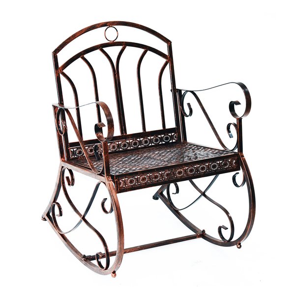Outdoor Garden Patio Single-Seater Metal Frame Rocking Chair With Armrest - Bronze